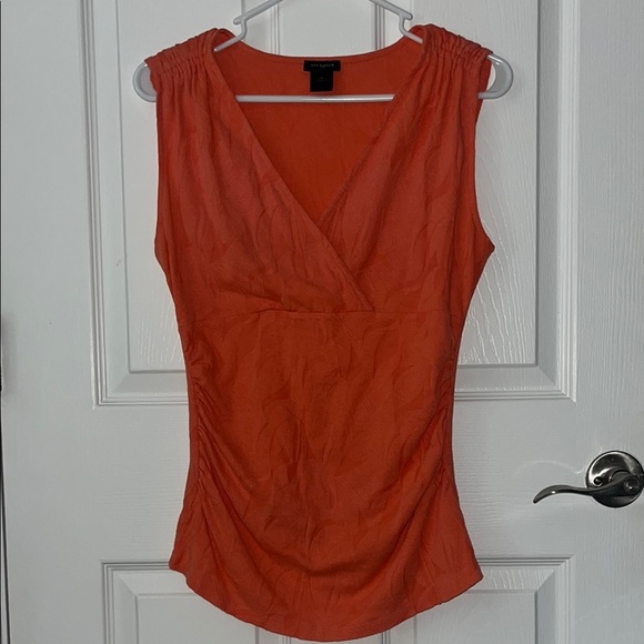 Ann Taylor Orange Textured Short Sleeve Blouse - Picture 5 of 13